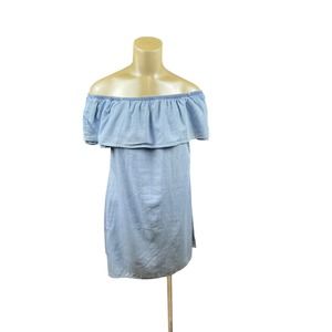 Sz 6 blue off shoulder relaxed fit Flowy lightweight lyocell tencel dress